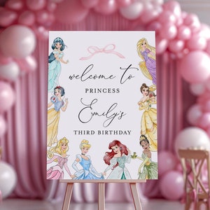 Letrero de bienvenida de cumpleaños de princesa (plantilla editable)