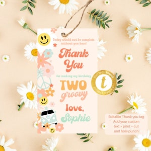 Two Groovy Thank you Tag, Groovy Birthday Favor Tag, Thank you Tag
