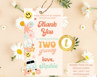 Two Groovy Thank you Tag, Groovy Birthday Favor Tag, Thank you Tag