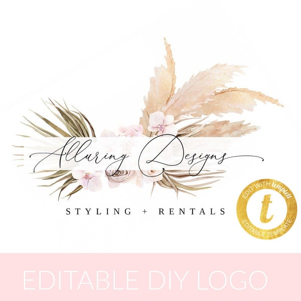 Boho Party Business Logo, Boho Editable Logo, Diy Branding, Logo Template