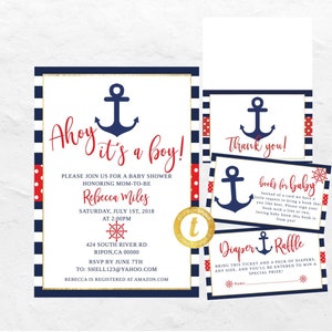 Nautical Baby Shower Invitation, Ahoy it's a Boy Invitation