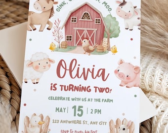 Invitación de cumpleaños de granja, invitación de animales de granja, invitaciones infantiles
