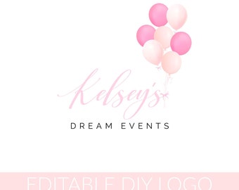 Balloons Logo, Pink Balloons Logo, Party Business Logo, Events Logo,Diy Branding, Logo Template