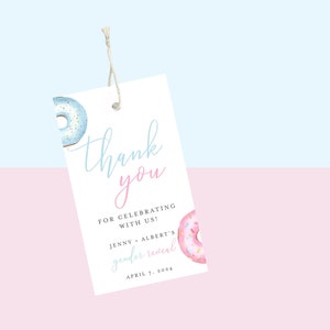 Donut Gender Reveal Thank You Tag, Pink or Blue, Donut Theme Tags, Editable
