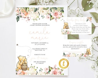 Winnie the Pooh Baby Shower Invitation, Winnie the Pooh Girl Baby Shower, Baby Shower Invitation