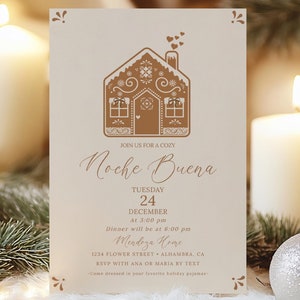Noche Buena-uitnodiging, Invitación para Navidad, Gingerbread House-uitnodiging, Posada
