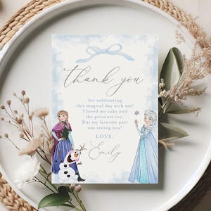 Tarjeta de agradecimiento de Frozen, plantilla editable, tarjeta de agradecimiento de fiesta