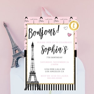 Paris Birthday Invitation, Paris Theme Birthday