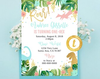 Dinosaur Birthday invitation, One Rex Invitation, Dino Theme