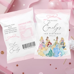 Princess Chip Bag file Template, Birthday Chip bag Editable Template, Digital File Only