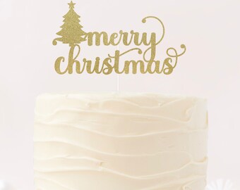 Merry Christmas cake topper, Christmas Tree Cake topper