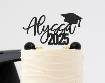Personalized Graduation Cake Topper, Glitter Grad Cap, [Year]