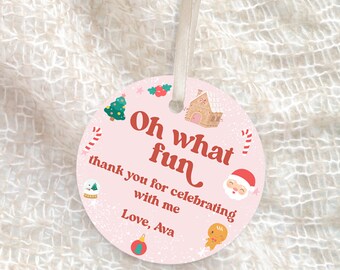 Christmas Birthday Thank you Tags, Christmas Circle Tags, Editable Template