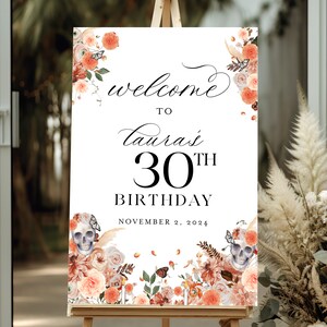 Birthday Welcome Sign, Dia de los Muertos Welcome Sign, Day of the dead, Skulls and butterflies