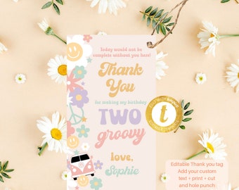 Two Groovy Thank you Tag, Groovy Birthday Favor Tag, Thank you Tag