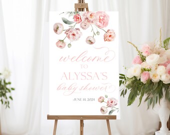 Floral Baby Shower Welcome Sign, Editable Template
