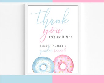 Donut Gender Reveal Thank you Sign, Gender Reveal Printable Sign, Editable Template, Gender Reveal