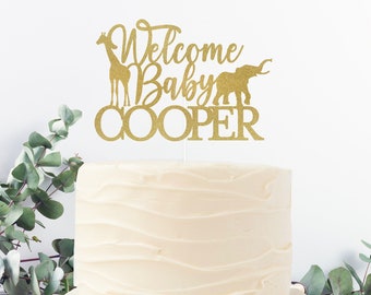 Safari Baby Shower Cake Topper, Baby Name cake topper, Welcome Baby topper, Animals Cake Topper, Jungle Baby Shower