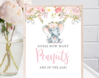 How Many peanuts sign, Elephant Baby Shower How many Peanuts Sign , Printable, Baby Shower Printable