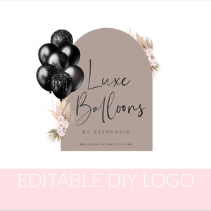 Logotipo para empresas de festas, logotipo editável de balões, branding faça você mesmo, modelo de logotipo