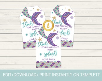 Mermaid Party Favor Tags, Printable Party Favor Tags, Under the Sea, Instant Download