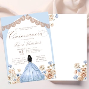 Quinceanera Invitation, Light Blue Quinceanera, XV Invitation, Papel Picado XV