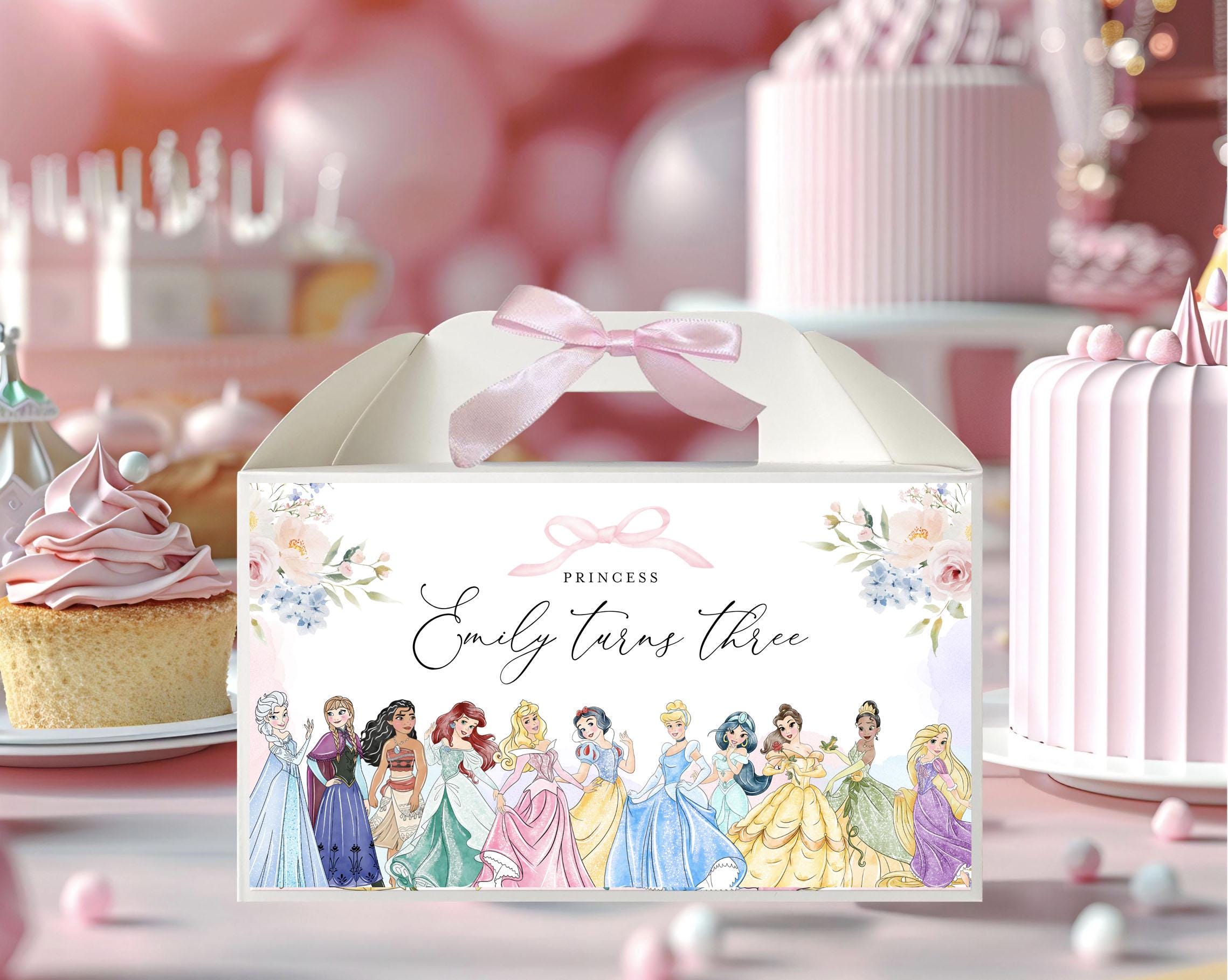 Princess Round Label Floral Princess Gable Box Label, Editable Template, Party Favors - Etsy