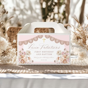 Étiquette pour boîte à pignon Baptême rose poudré, étiquettes de cadeaux