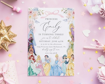 Floral Princess Birthday Invitation, Editable Canva Template (5x7)