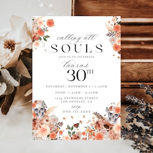 Dia de los Muertos Invitation, Day of the Dead Theme, Calling all Souls, Monarch Butterflies