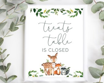 Treats Table Closed Printable Sign, Dessert Table closed sign, Woodland Baby Shower Sign, Baby Shower Printable