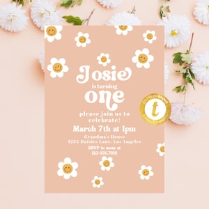 Happy Daisies First Birthday Invitation, Daisies Theme Invitation ...