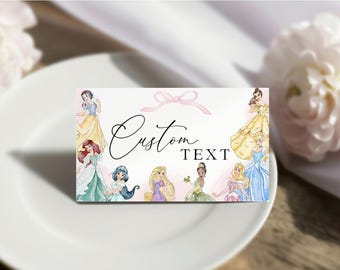 Princess Theme Tent Fold Food Card, Princess theme label, Place Cards