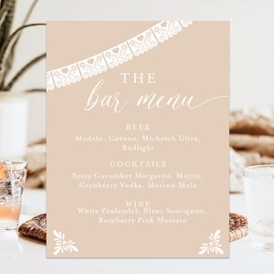 Afdrukbaar bord barmenu, Cielito Lindo-barmenu, Fiesta-drankmenu, Talavera-drankmenu, Papel Picado-barmenu