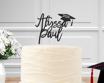 Personalized Glitter Graduation Cake Topper, Grad Cap, Class of 2026