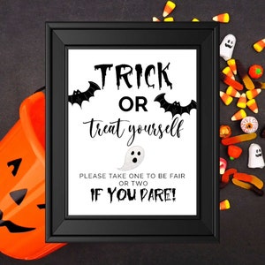 Trick or Treat Yourself Printable Sign, Halloween Candy Printable Sign, Halloween Printable