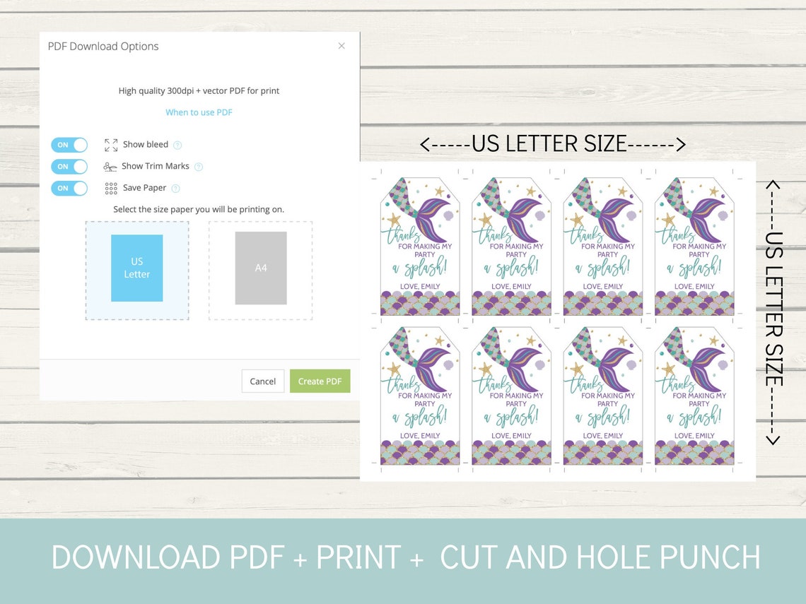 Mermaid Party Favor Tags Printable Party Favor Tags Under - Etsy