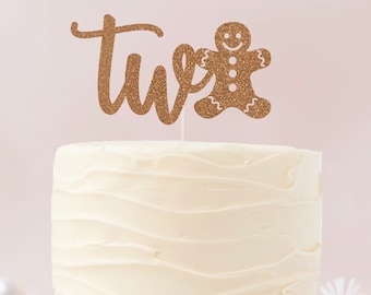 Gingerbread cake topper, Two cake topper, Second birthday cake topper, Merry Birthday