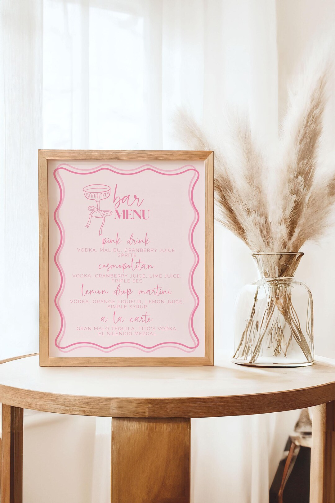 Menu Sign Pink Pink Wavy Bar Menu, Cocktail Sign Template (digital Download) - Etsy