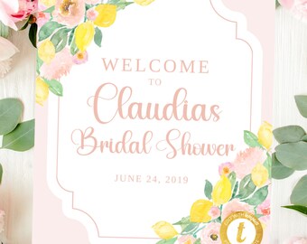 Lemon Bridal Shower Welcome Sign, Welcome Printable Sign, Editable Template, Bridal Shower Signage