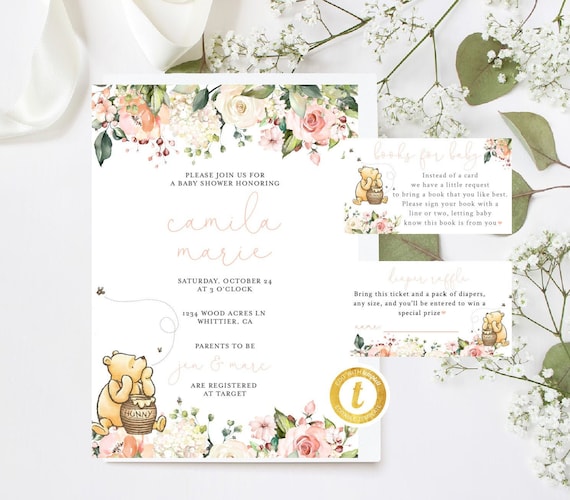 Winnie the Pooh Baby Shower Invitation, Winnie the Pooh Girl Baby
