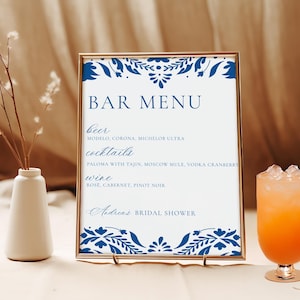 Talavera Bridal Shower Bar Menu, Bar Menu Printable Sign, Editable Template, Bridal Shower Signage, Mexican Bridal Shower Bar Menu
