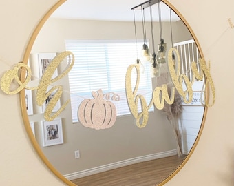 Oh baby pumpkin banner, Oh baby banner, Gold Glitter Pumpkin Baby Shower Banner