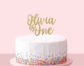 One Cake Topper for First Birthday Cake Smash, Gold Glitter Girls ...
