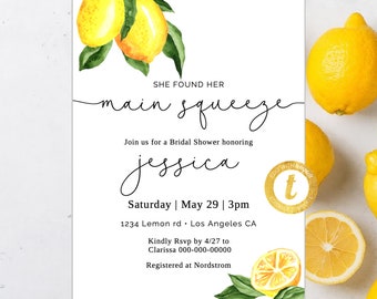 Bridal Shower Invitation, Main Squeeze Invitation, Lemon Invitation