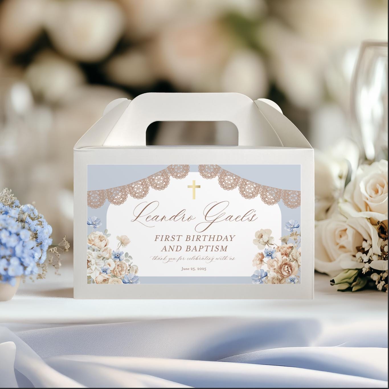 Dusty Blue Baptism Gable Box Label, Party Favor Labels - Etsy