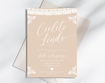 Cielito Lindo Baby Shower Invitation, Talavera Theme Baby Shower Invitation, Papel Picado Baby Shower Invitation