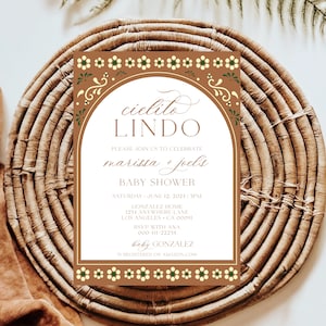 Cielito Lindo babyshoweruitnodiging, talavera bloemen babyshoweruitnodiging, Barro-thema