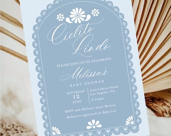Invito per baby shower Cielito Lindo, Invito per baby shower a tema Talavera, Invito per baby shower Papel Picado