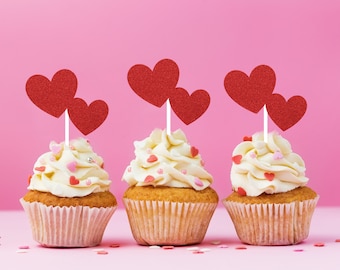 Heart Shape Cupcake Toppers, Valentine Cupcake Toppers, Love Toppers